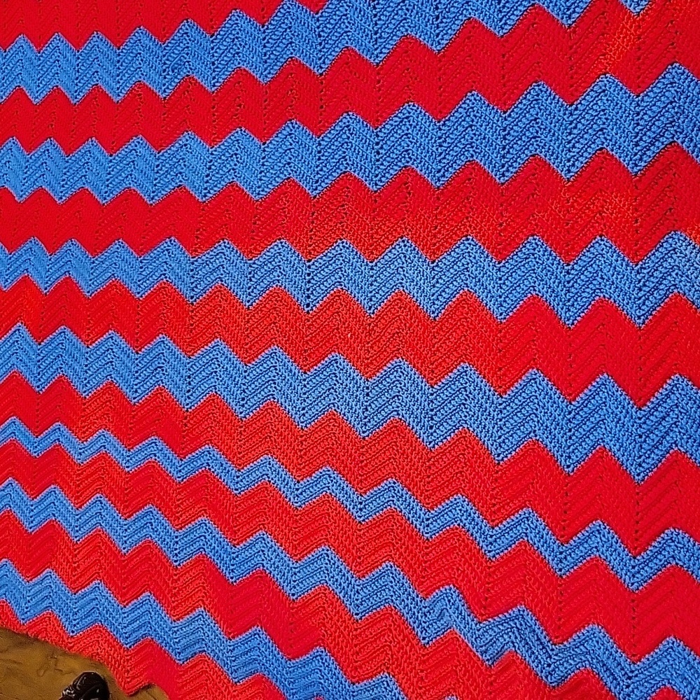 61"×65" Handcrafted Crocheted  Red/Blue Country Cabin Vintage Afghan